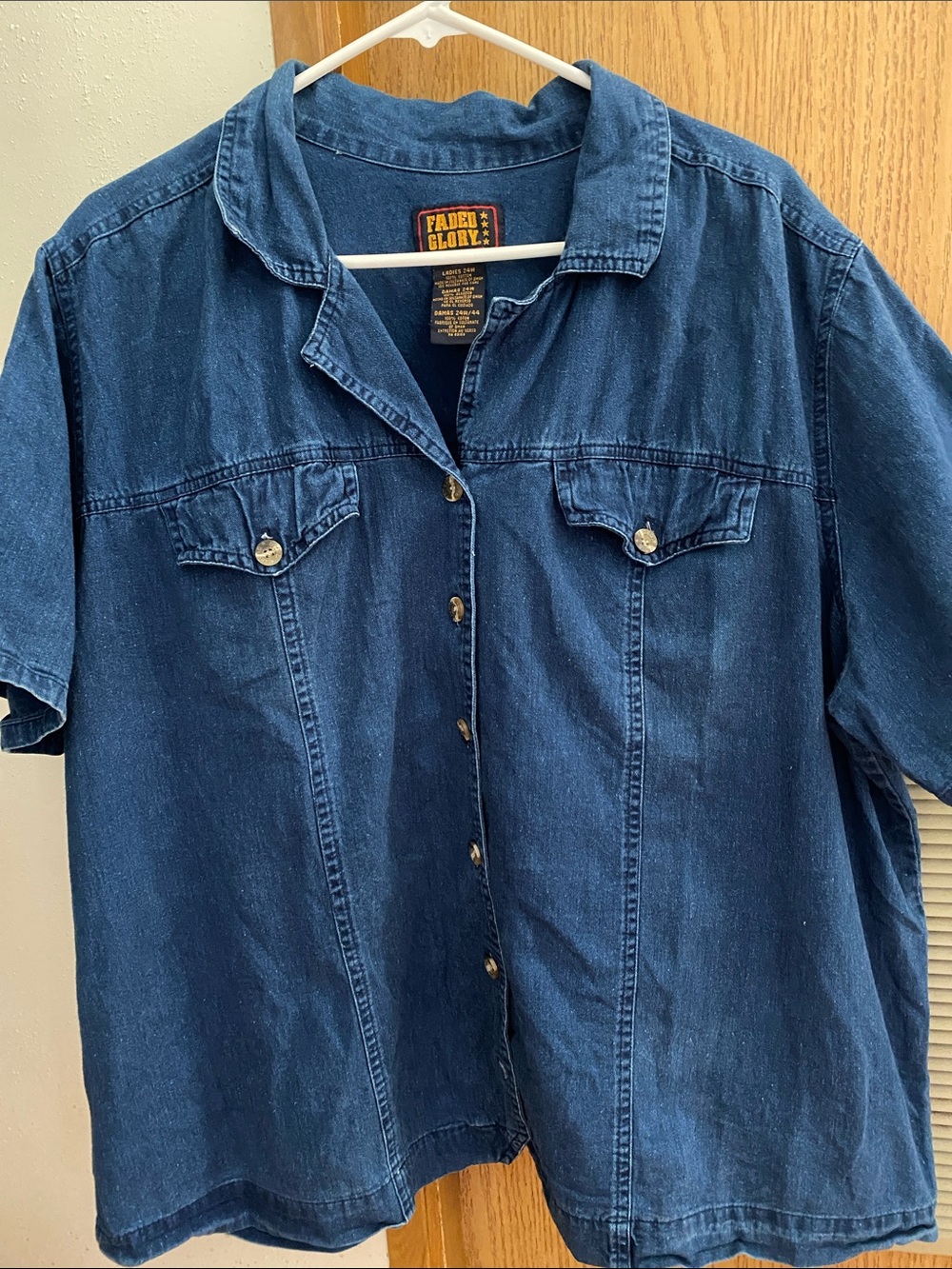 Women’s Denim Indigo Blue Button-Front Shirt-24W Cotton Comfy Casual